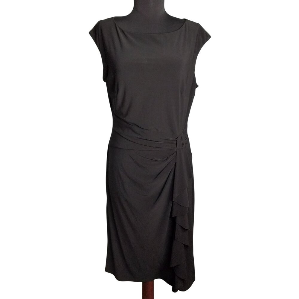 Chaps Size L Dress Sleeveless Little Black Ruched Waist Ruffle Detail